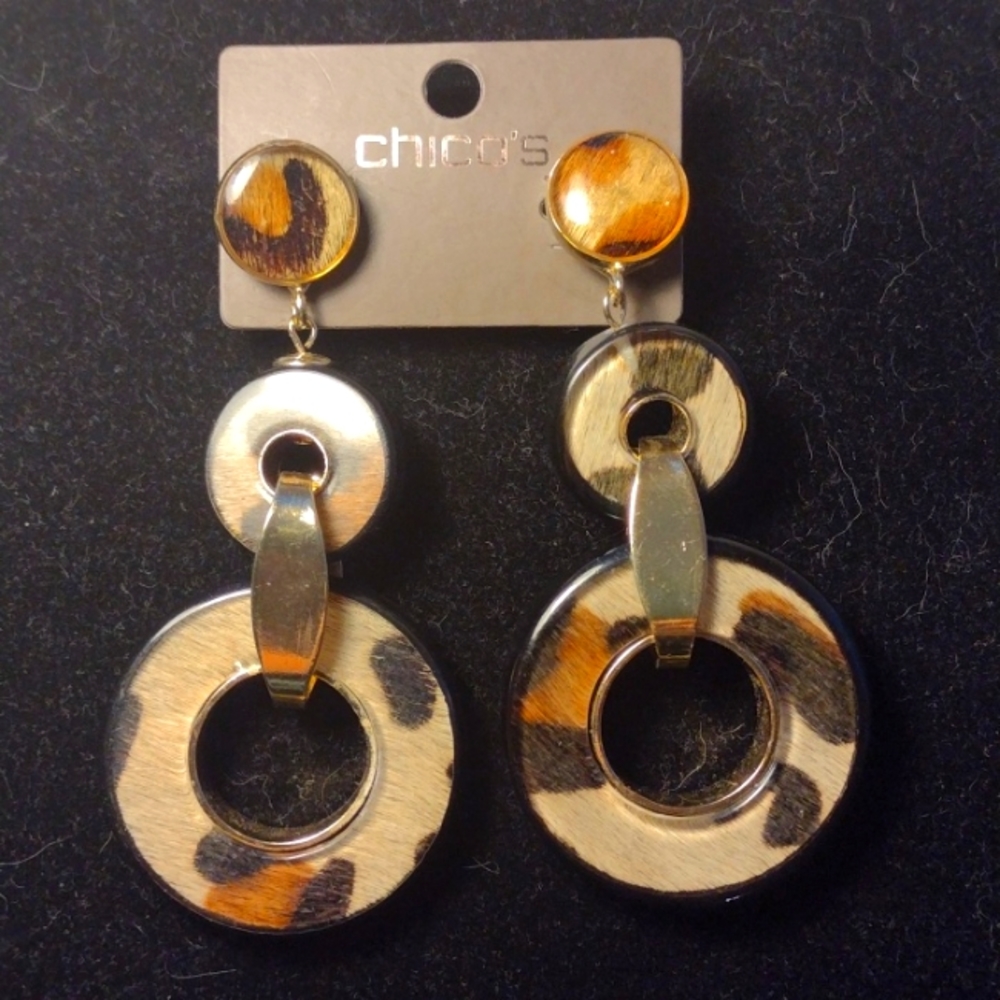 Chico's Leopard Print Gold Tone Earrings